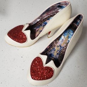 Red Glitter Heart Heels Cream Ivory Sparkle
